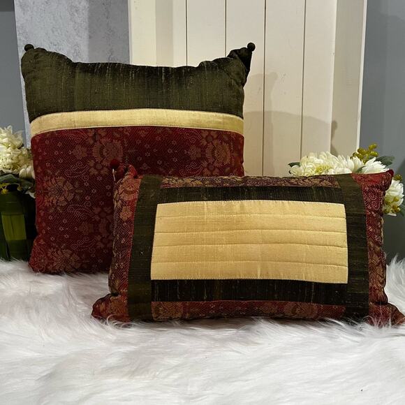 NEW Set Pier One Imports Silk Shantung Asian Floral Multi Colored Throw Pillow - Picture 3 of 16